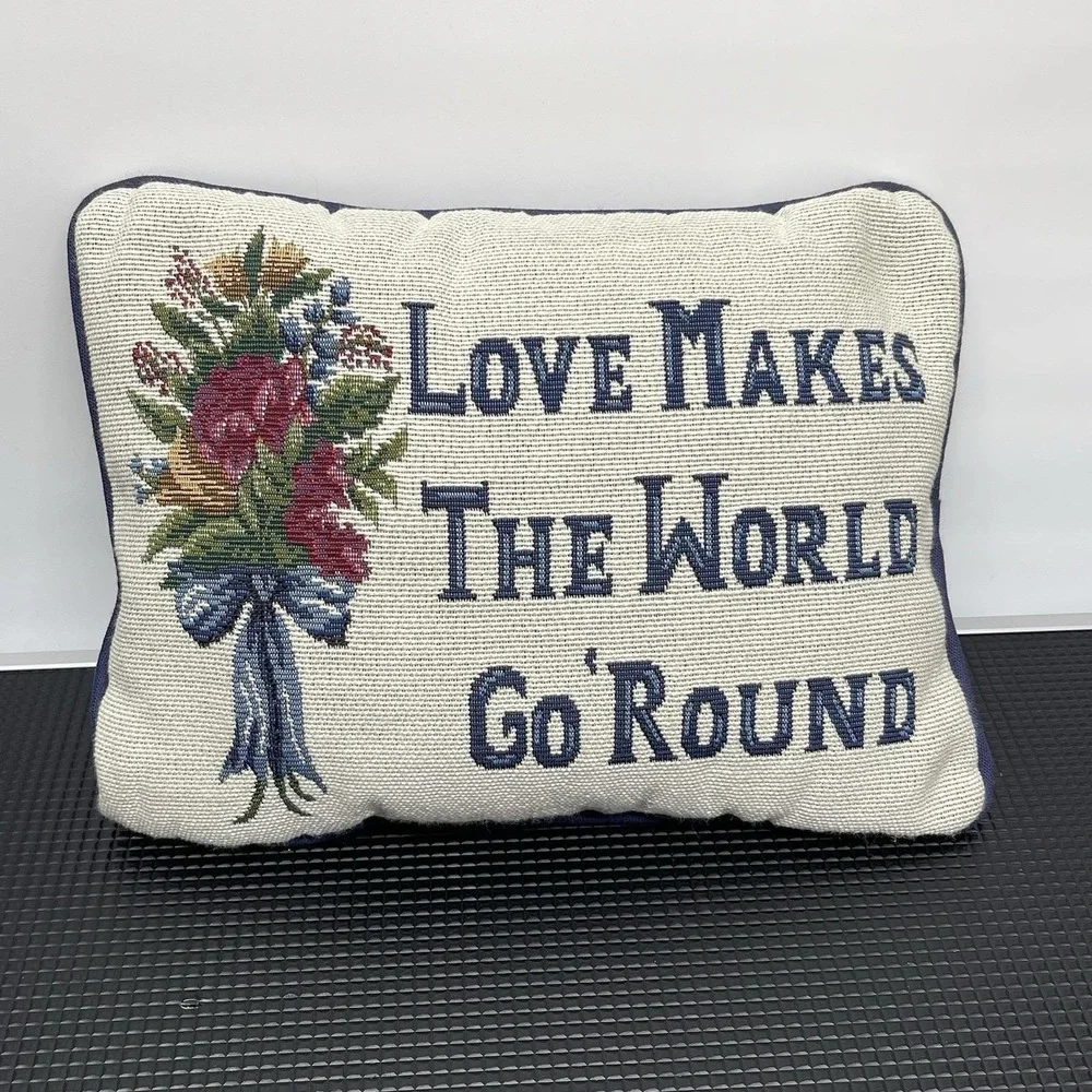Vintage 1980s Tapestry Decorative Throw Pillow‎ & Door Hanger Set 3 Cottage Core